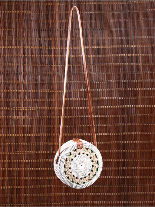 Сумка женская через плечо плетёная «Мандала», 20×6×70 см, ротанг, бежевая