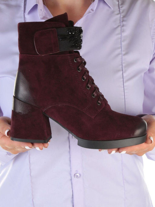 04-R135-2 BURGUNDY Ботинки зимние женские (натуральная замша, натуральный мех)