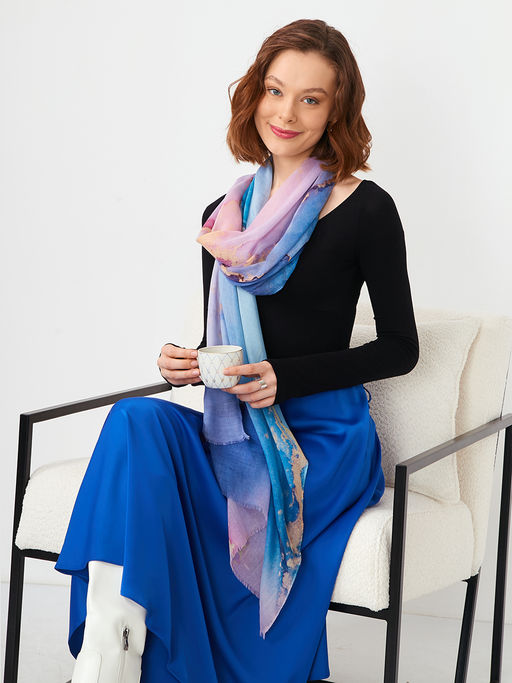 Большой, мягкий, тонкий и очень нежный двусторонний палантин с рисунком в стиле арт-деко - Tantino фото 5