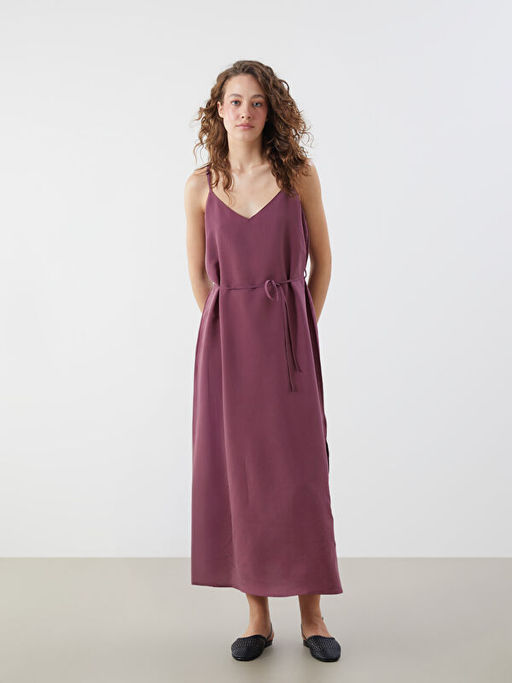 V Yaka Modal Kar???ml? Ask?l? Elbise