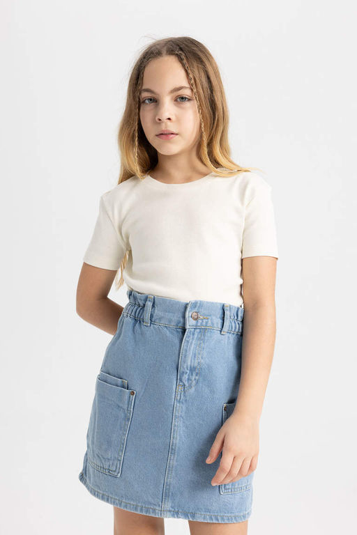 Облегающая футболка в рубчик с короткими рукавами для девочек