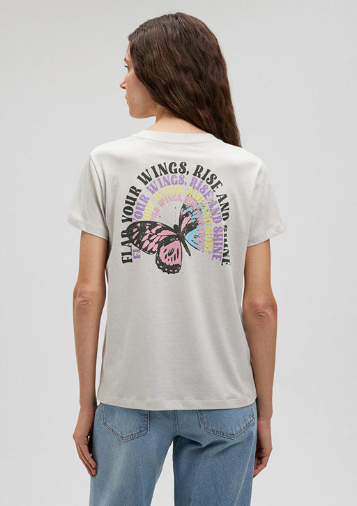 Kelebek Bask?l? Gri Tisort - Mavi фото 4