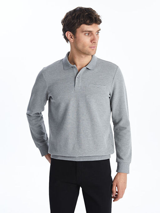Polo Yaka Uzun Kollu Erkek Sweatshirt