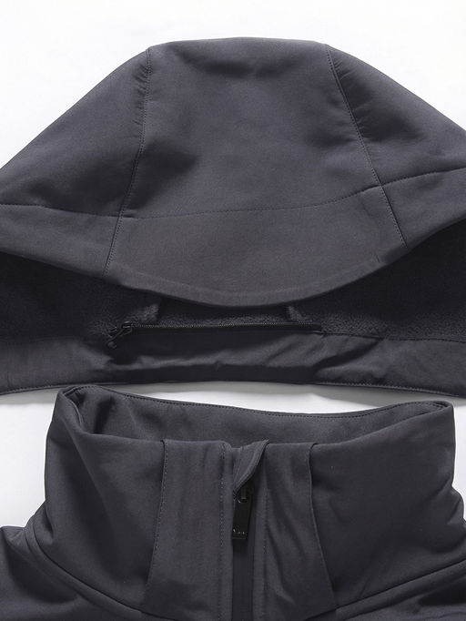 Ветровка мужская софтшелл виндстоппер с капюшоном спортивная темно-серого цвета 9615_1TC