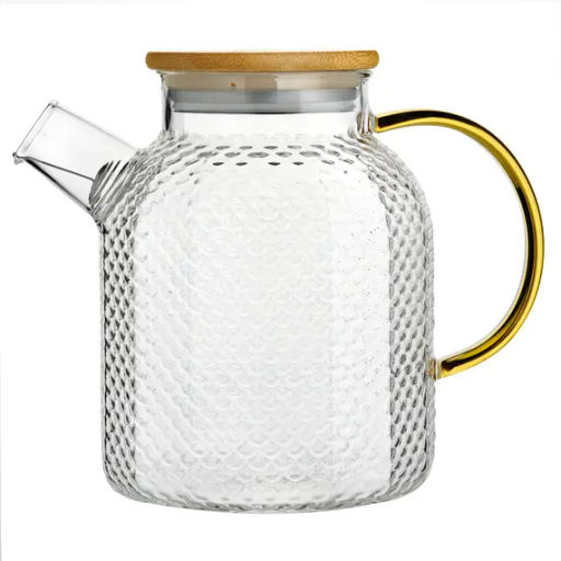 Чайник, стекло 1600 мл, желтая ручка, крышка бамбук