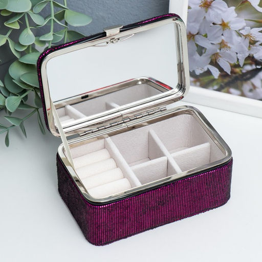 Шкатулка кожзам для украшений Мелкие квадратики. Чёрное серебро 6х7х12 см - Simaland фото 14