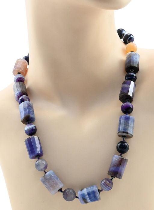 Колье из агата пати тонир. цилиндр с гранями 14*20мм, цв.фиолетовый, 52см