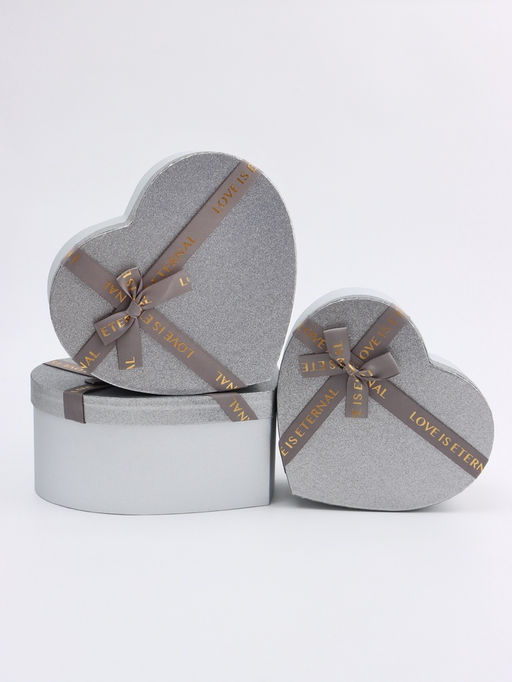 Набор подарочных коробок сердце 3 в 1, серебро с бантом Любовь вечна, 31?27?13.3; 28?25?11.7; 26?23?10.3 см