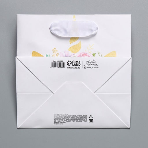 Цена за 2 шт. Пакет подарочный ламинированный квадратный, упаковка, «Кошка‒единорожка», 14 х 14 х 9 см