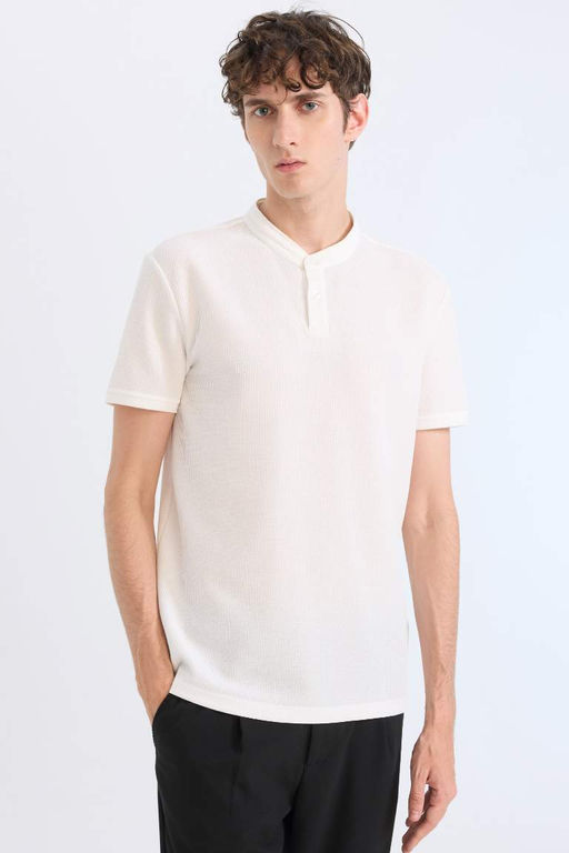 Modern Fit Dik Yaka Waffle K?sa Kollu Polo Tisort - Defacto фото 2