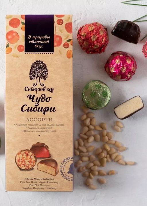 Набор конфет Чудо Сибири ассорти, 90 г  грильяж, марципан, ягодень - Сибирский кедр фото 3