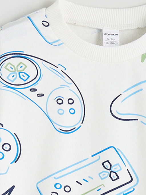 Bisiklet Yaka Bask?l? Erkek ?ocuk Sweatshirt