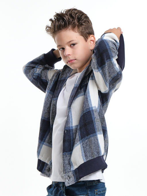 Толстовка для мальчика детская одежда UD 7989 син-белая клетка - Mini maxi фото 8