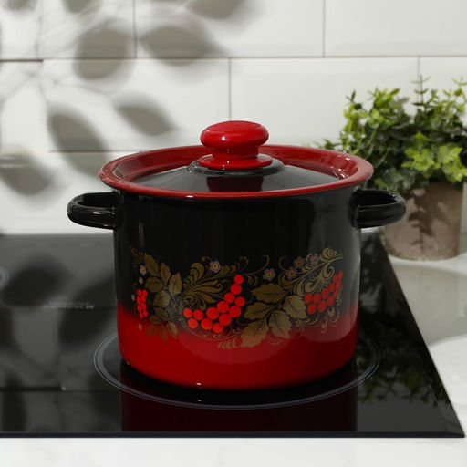 Кастрюля эмалированная «Рябинушка», 3,5 л, d=20 см, цилиндрическая, цвет чёрно-красный