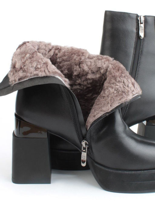 04-M3-H271 BLACK Ботильоны зимние женские (натуральная кожа, натуральный мех)