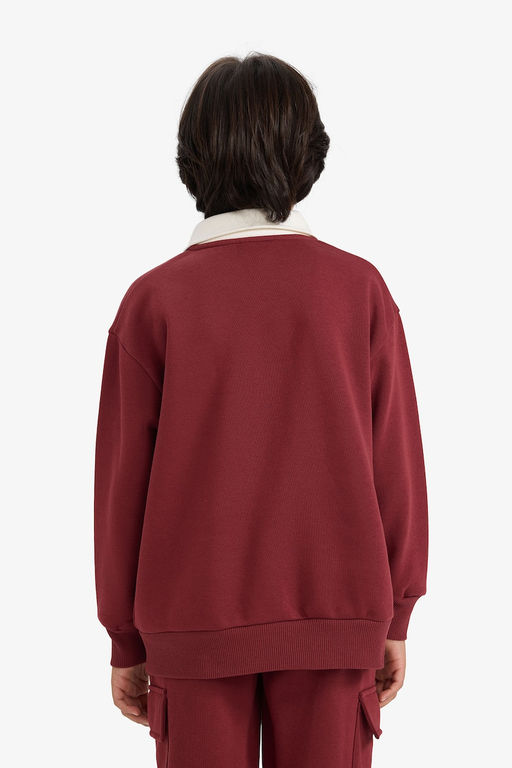 Oversize Geni_ Kal_p Polo Yaka Bask_l_ __i Yumu_ak T_yl_ Sweatshirt Erkek _ocuk - Defacto фото 5