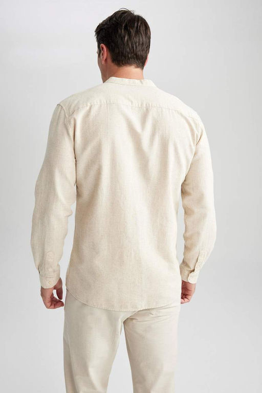 Рубашка из смесового льна с длинным рукавом и воротником Modern Fit - Defacto фото 8