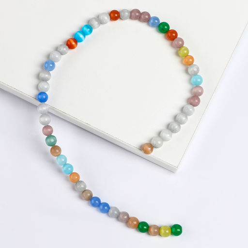 Бусины из натурального камня «Кошачий глаз» набор 50 шт., 1 шт. — 8 мм, МИКС