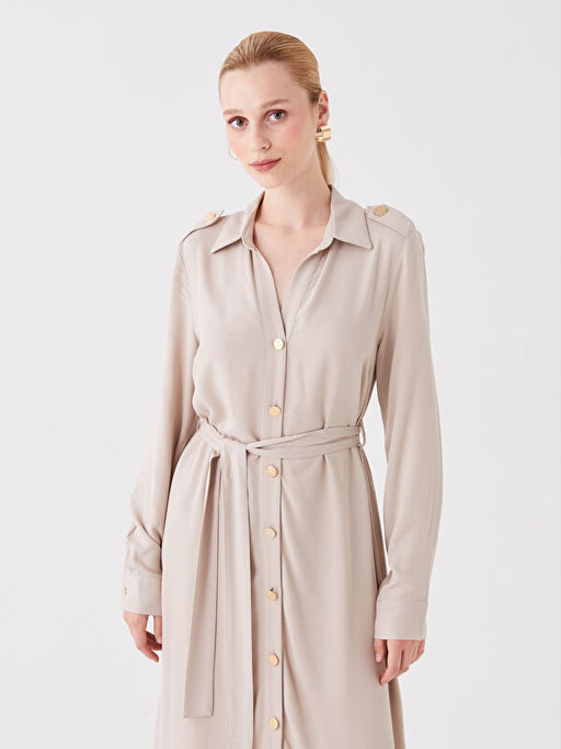 D?z Uzun Kollu Kad?n G?mlek Elbise