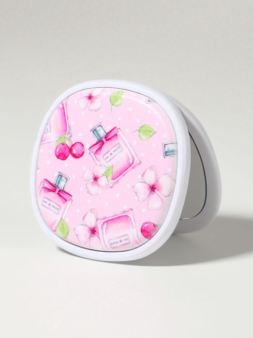 Зеркало складное «Флаконы», 7.5×7.5 см, с увеличением х2, нежно-розовое