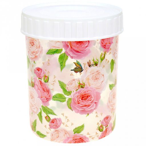 Банка для сыпучих продуктов пластмассовая, набор 3 штуки: 2л-д13,3х17,3см; 1,2л-д11,4х14,5см; 0,7л-9,5х12см Розы матрешка круглая, прозрачный корпус с деколью, винтовая крышка (Китай) - Домашняя мода фото 2