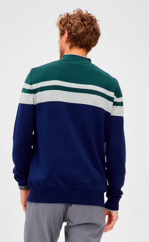 Джемпер мужской в полоску с воротником-стойкой на молнии F221-15-831 сине-зелёный - Fine joyce фото 5