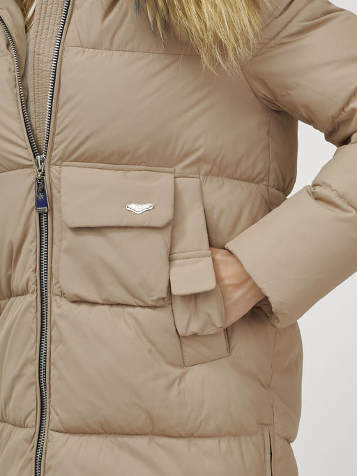 Куртка Бренд Visdeer ПРЕМИУМ КЛАССА зимняя с мехом ЕНОТА, бежевого цвета  фото 9