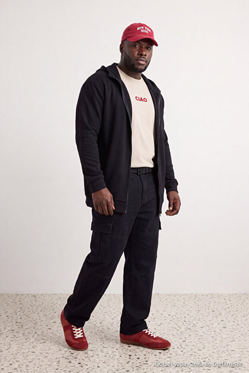 B_y_k Beden Siyah Oversize/Geni_ Kesim Fermuarl_ Kap__onlu Pamuklu Sweatshirt TMNAW25AO00029 - Trendyolmilla фото 2