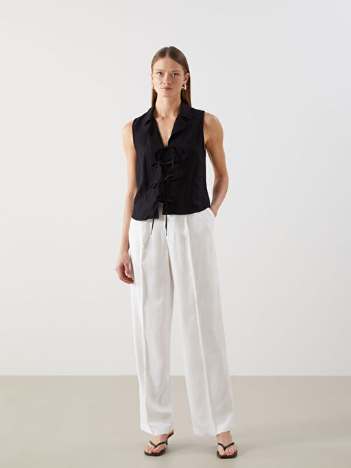 Keten Kar???ml? Ba?lama Detayl? Kad?n Yelek