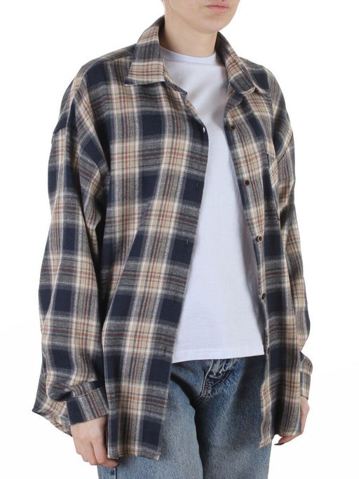 C506 BLUE/BEIGE Рубашка женская оверсайз (95% хлопок, 5% спандекс)