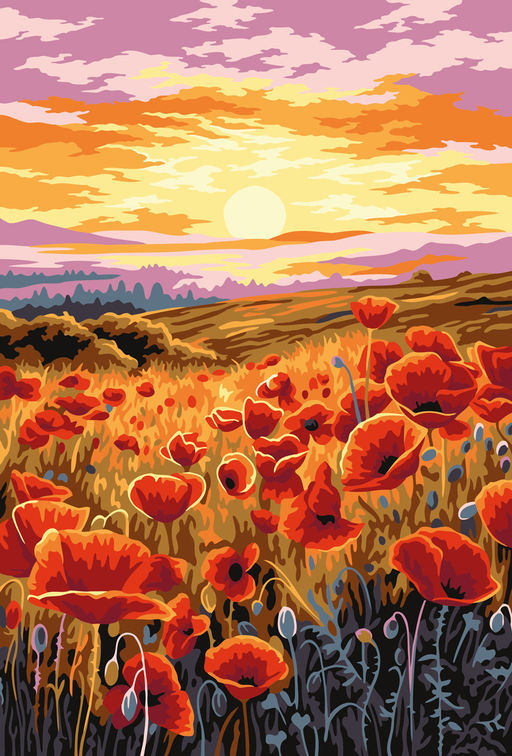 ФРЕЯ PNB/PS-309 Набор для раскрашивания по номерам 30 х 20 см Маковое поле на закате