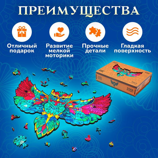 Пазл фигурный деревянный Fairy Owl, размер 32х23 см, 173 детали