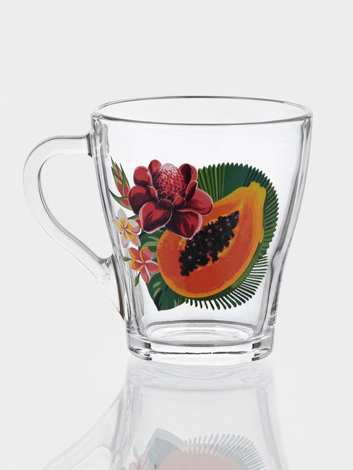 Цена за 20 шт. Кружка Тропические фрукты, 250 мл, стекло, прозрачная, рисунок МИКС
