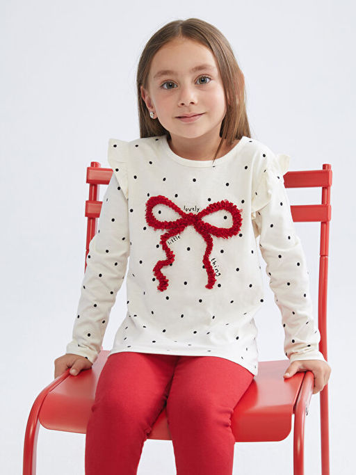 Bisiklet Yaka Bask?l? K?z ?ocuk Bluz ve Tayt 2li