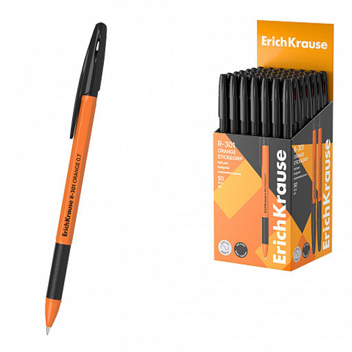 Цена за 50 шт. Ручка шариковая ErichKrause R-301 Stick&Grip Orange 0.7, цвет чернил синий (в коробке по 50 шт.)  фото 6