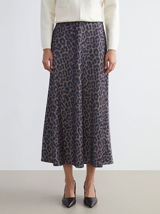 Beli Lastikli Leopar Desenli A Kesim Saten Etek