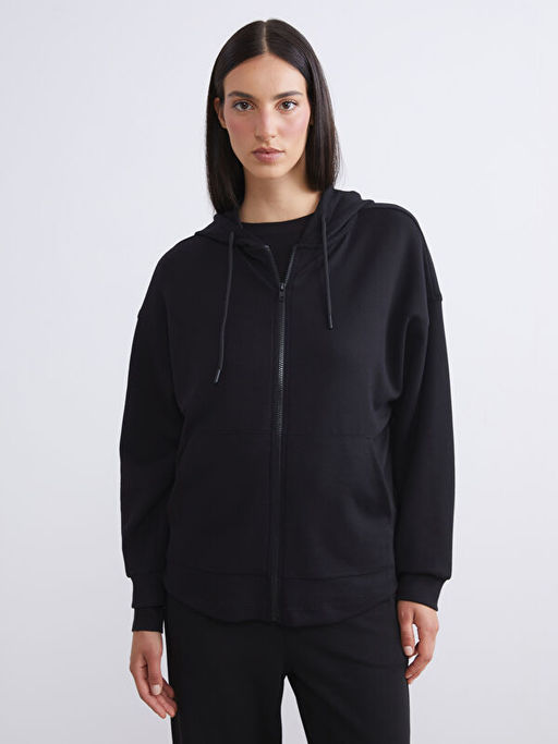Kap??onlu Oversize Kad?n Fermuarl? Sweatshirt