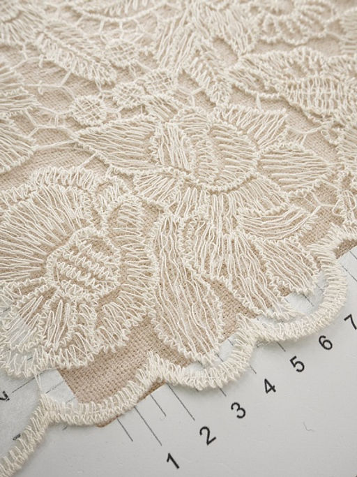 Кружевное полотно Ажурный сад (фестон с 2х ст.) цв.кремовый, ш.1.3м, хл-80%, нейлон-20% - Купава фото 6