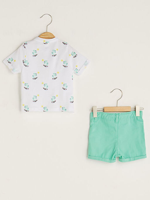 Hakim Yaka K?sa Kollu Desenli Erkek Bebek G?mlek ve ?ort 2li Tak?m - Waikiki фото 2