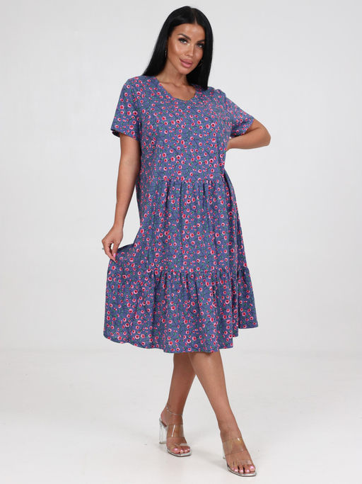 879 ПЛАТЬЕ ЖЕНСКОЕ (Цветы на индиго) - А-дина фото 5