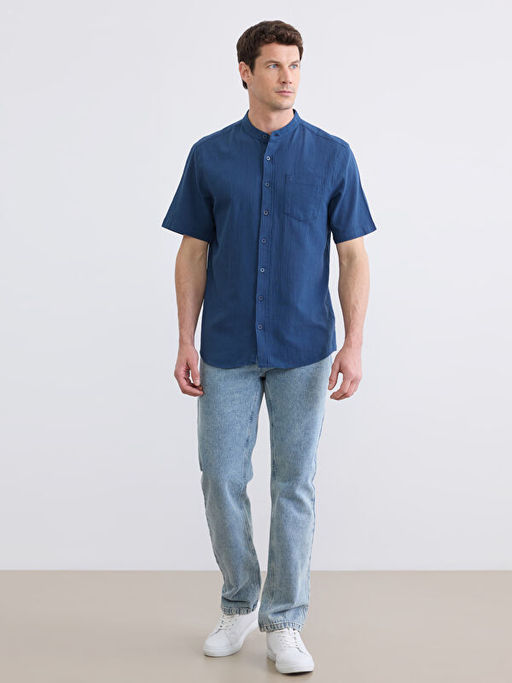 Regular Fit Keten G?r?n?ml? Erkek G?mlek