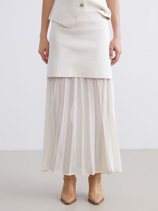 Beli Lastikli Pileli Triko Etek