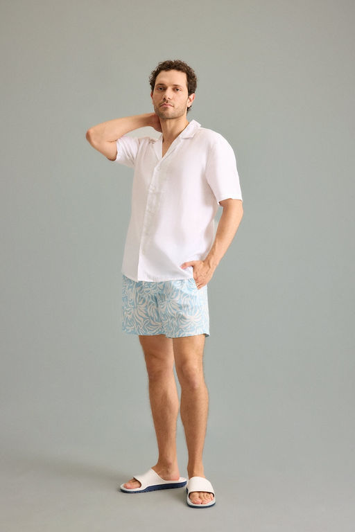 %100 Keten Regular F_t Polo Yaka Keten G_mlek - Defacto фото 2
