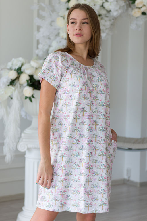 Ночная сорочка женская из кулирки с лайкрой Маргарита-2 бело-розовый - Амадэль фото 3