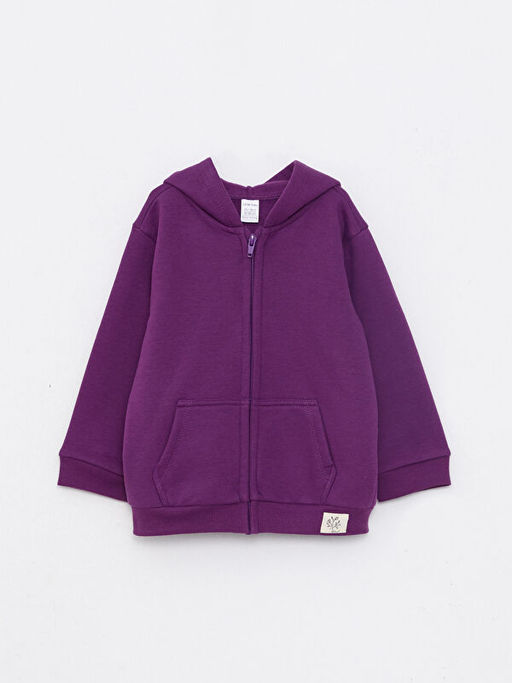 Kap??onlu Uzun Kollu Basic K?z Bebek Fermuarl? Sweatshirt