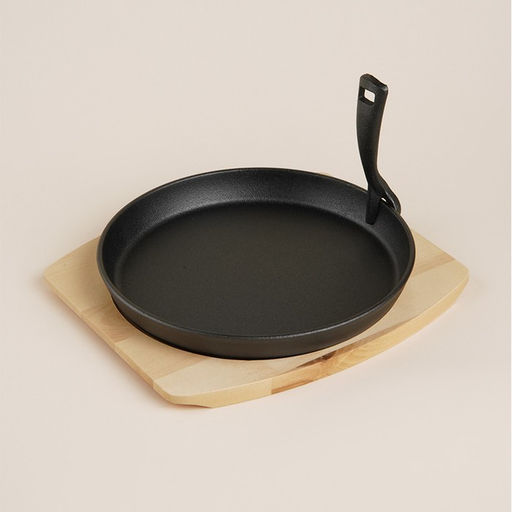 Сковорода чугунная на деревянной подставке SL Home, d=25 см, h=3 см, чёрная