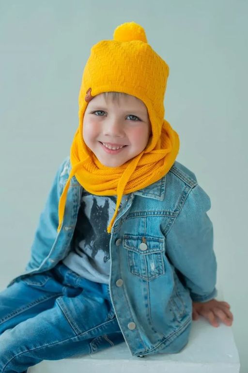 Шапка весенняя/осенняя вязаная (Горчица) с помпоном КОДИ - Jumbi фото 3