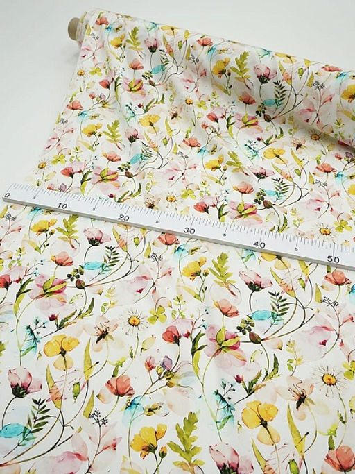 Штапель Премиум (Digital) Летняя палитра цв.белый, ш.1.45м, вискоза-100%, 105гр/м.кв - Купава фото 5