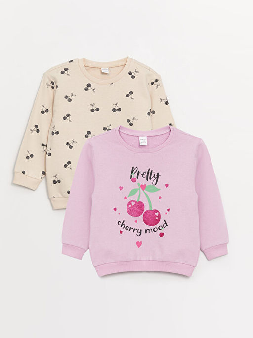 Bisiklet Yaka Uzun Kollu Bask?l? K?z Bebek Sweatshirt 2li