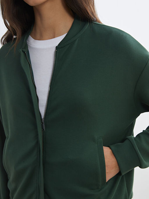 Kolej Yaka Oversize Kad?n Fermuarl? Sweatshirt